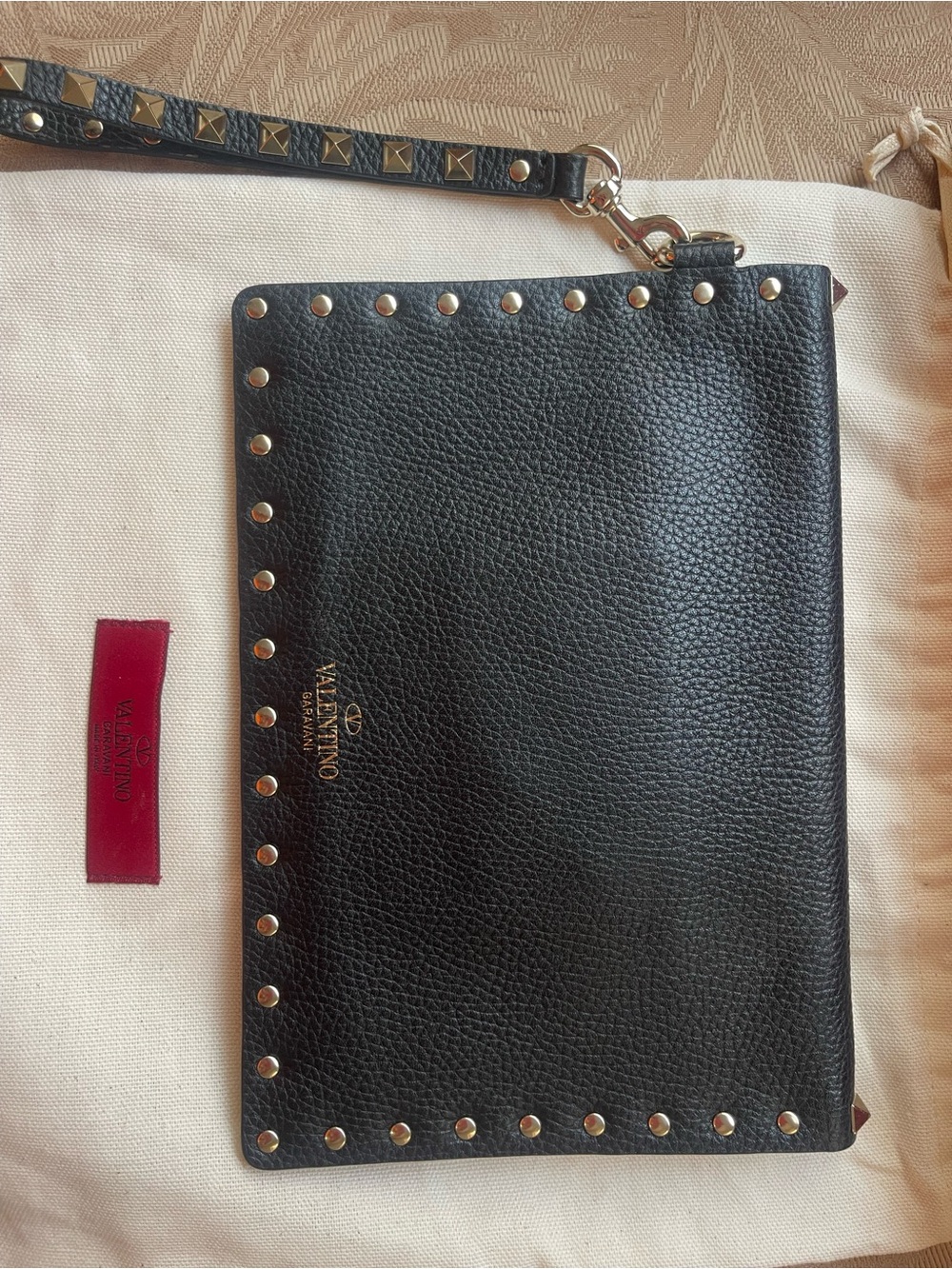 Valentino Black Pebbled Leather Studded Wristlet Pouch - Picture 2 of 3